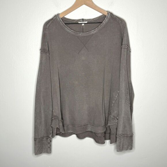 easel Sweaters - Easel‎ Womens Oversized Sweater Medium Taupe Gray Washed Grunge Boho Lagenlook